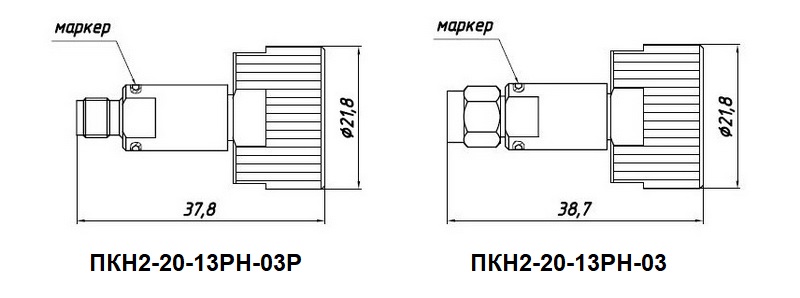 Габаритные размеры комплектующих СВЧ тракта производства НПФ Микран с разъемами NMD и тип IX вариант 3 с вилкой или розеткой ПКН2-20-13РН-03 и ПКН2-20-13РН-03Р